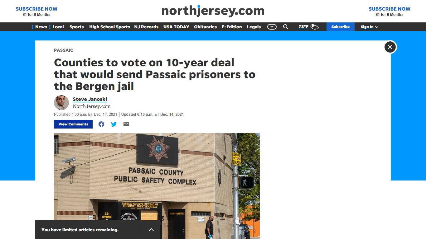 Passaic County NJ: Deal sends prisoners to Bergen County Jail